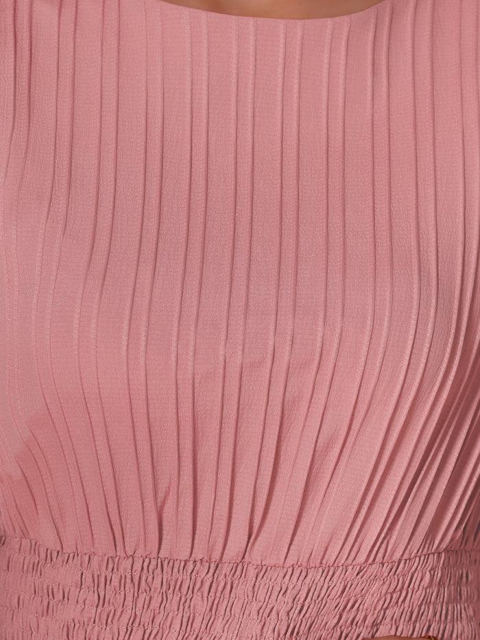 Allegra K Textured Short Sleeve Smocked Wasit A-Line Midi Dress