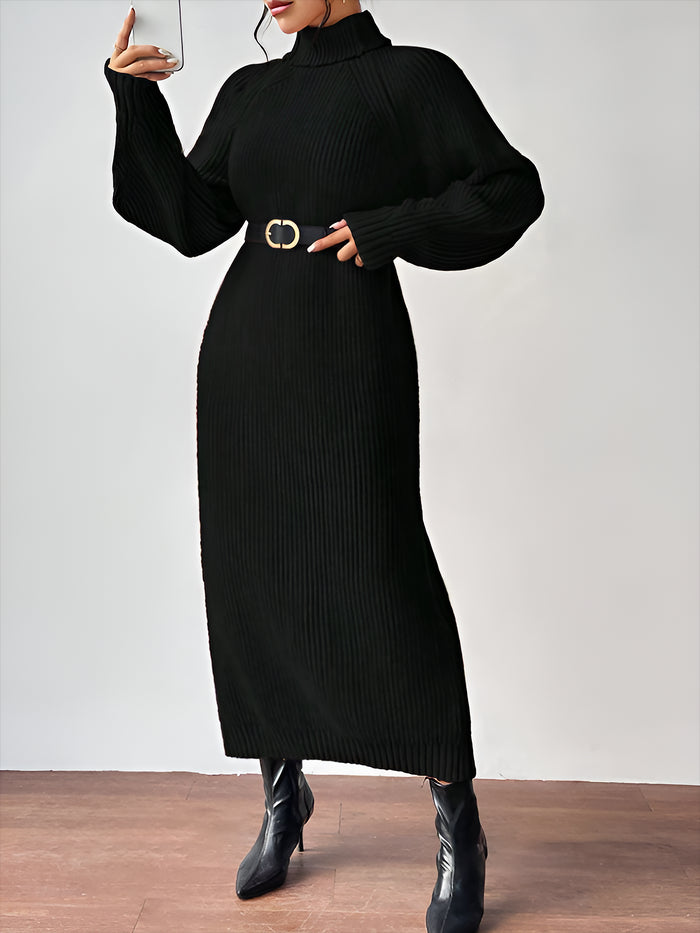 Allegra K Turtle Neck Long Sleeve Knitted Midi Sweater Dress