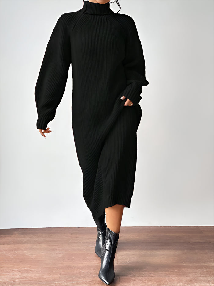 allegra k Turtle Neck Long Sleeve Knitted Midi Sweater Dress