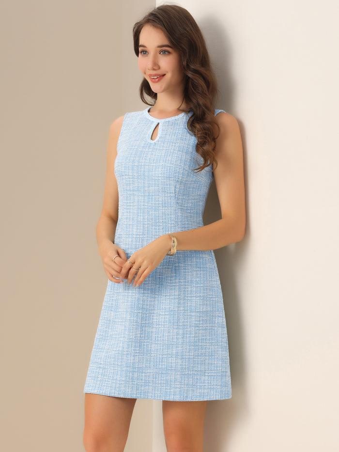 Allegra K Tweed Keyhole A-Line Sleeveless Work Dress
