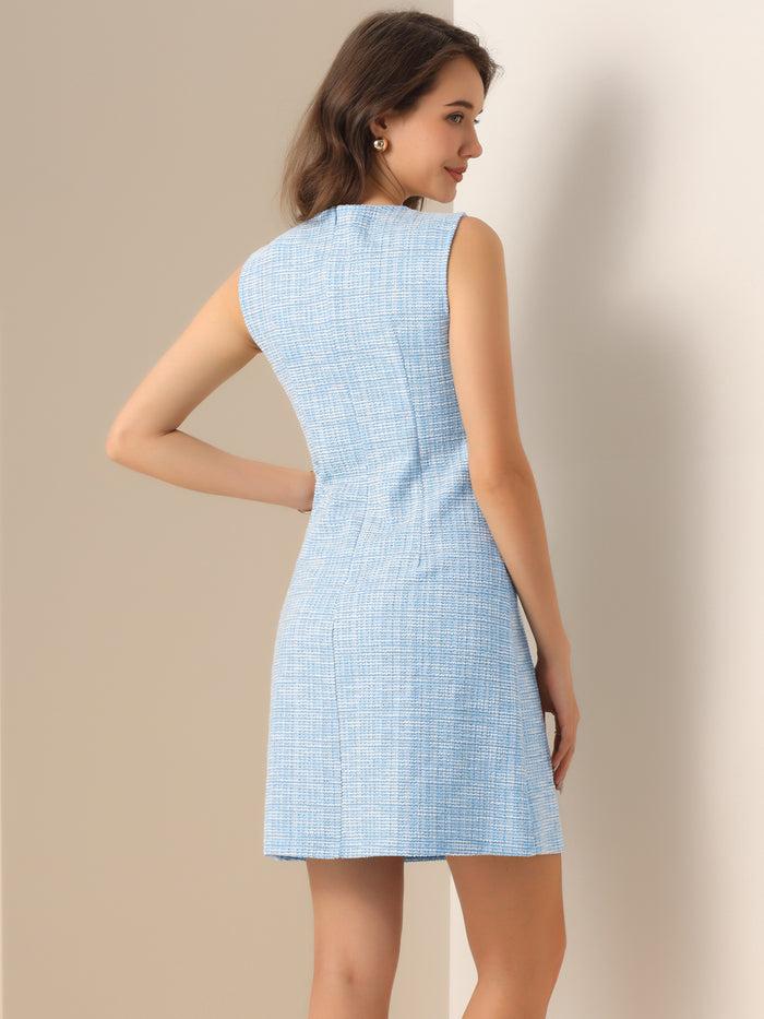 Allegra K Tweed Keyhole A-Line Sleeveless Work Dress