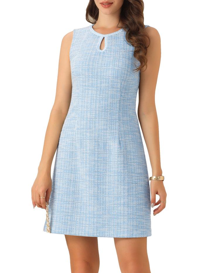 Allegra K Tweed Keyhole A-Line Sleeveless Work Dress