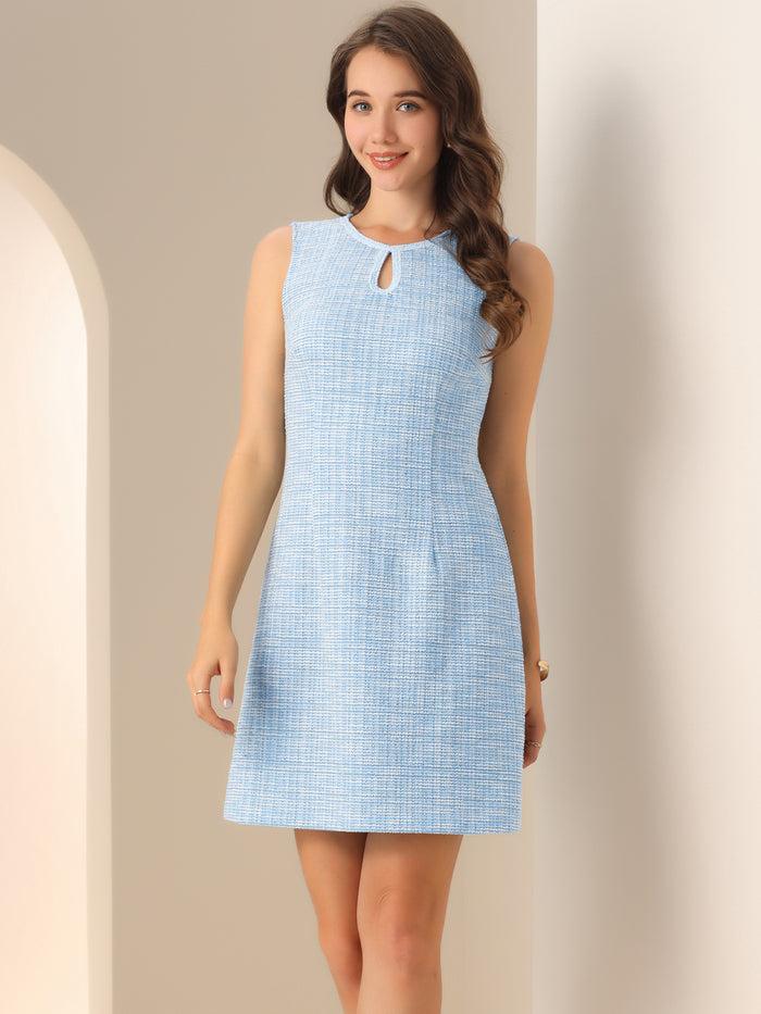 allegra k Tweed Keyhole A-Line Sleeveless Work Dress