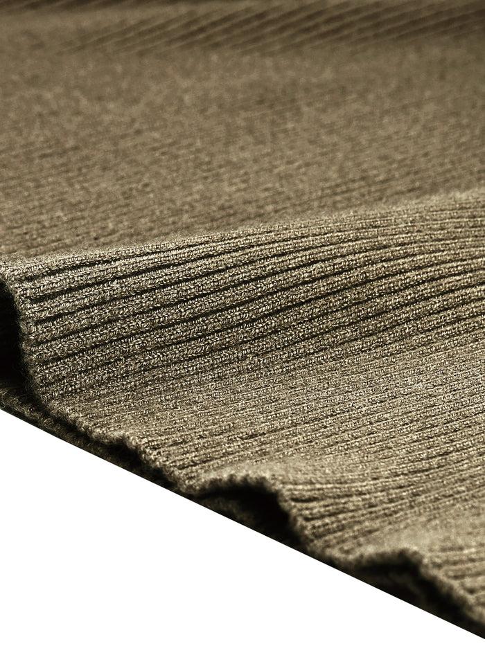 Allegra K V Neck Long Bishop Sleeve Wrap Tie Waist Swing Solid Knit Dress