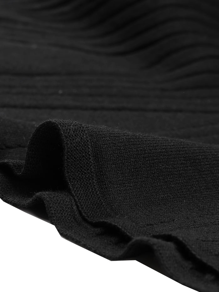 Allegra K V Neck Long Sleeve A-Line Swing Bodycon Solid Ribbed Knit Mini Dress