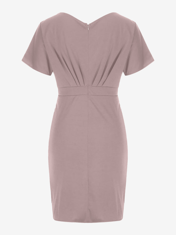 Allegra K V Neck Short Sleeves Ruched Bodycon Midi Dress
