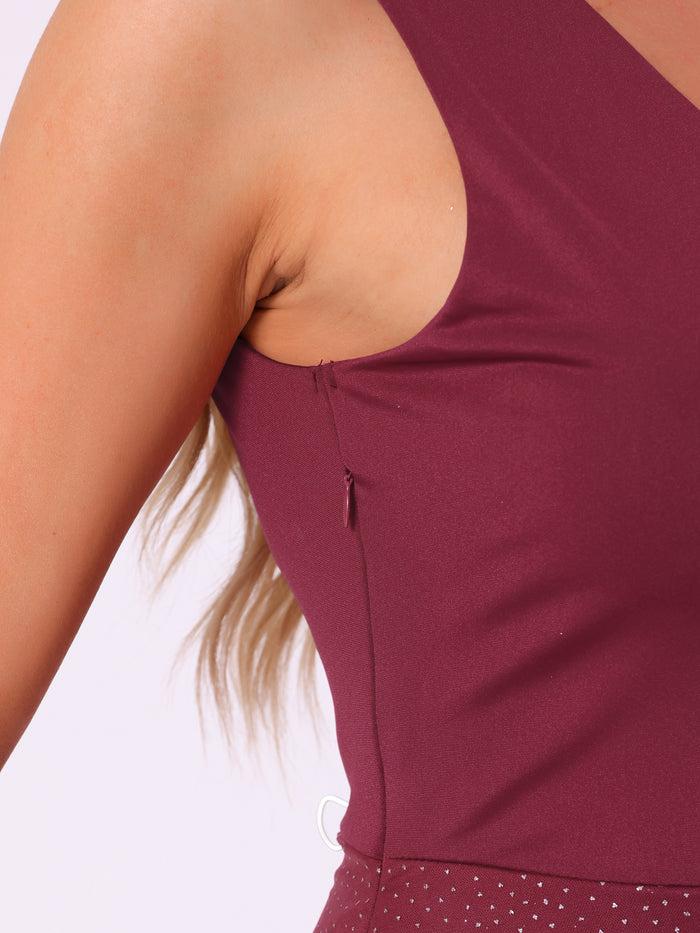 Allegra K V Neck Sleeveless Glitter Midi A-Line Dress