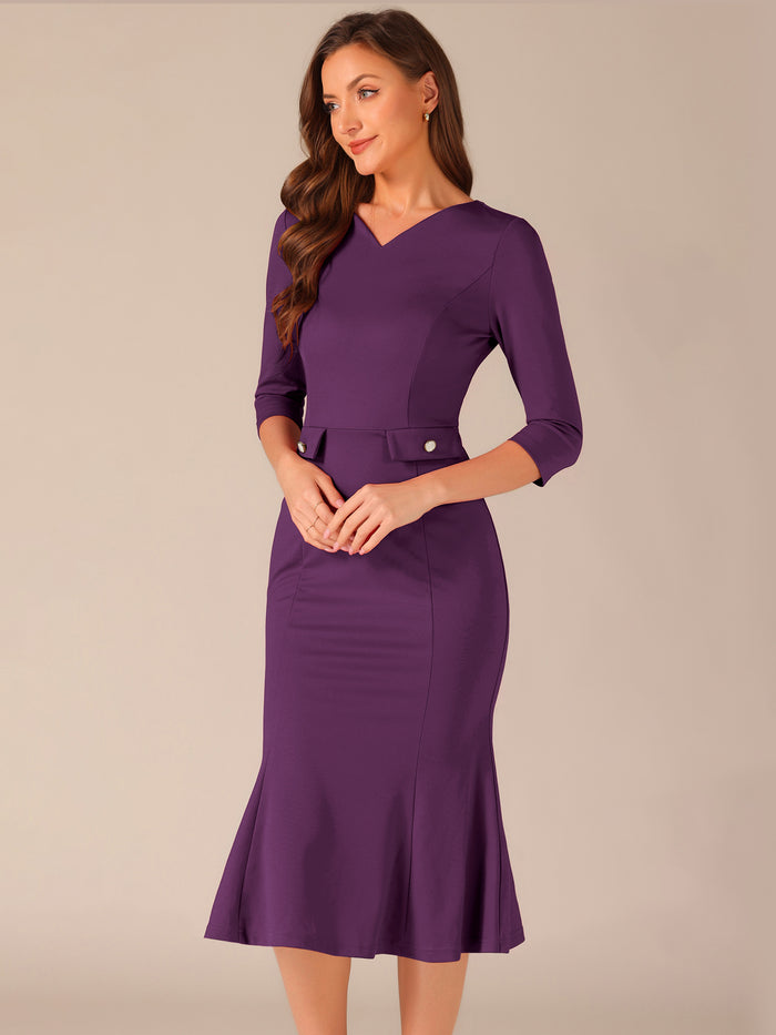 Allegra K Vintage Bodycon Fishtail 3/4 Sleeve Work Church Cocktail Dress