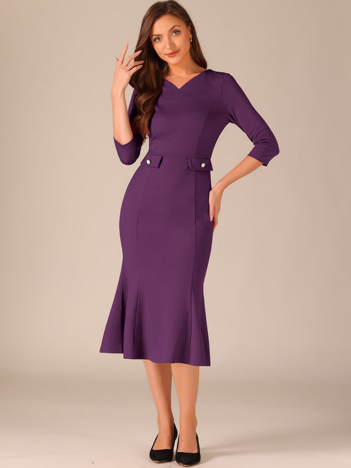 allegra k Vintage Bodycon Fishtail 3/4 Sleeve Work Church Cocktail Dress