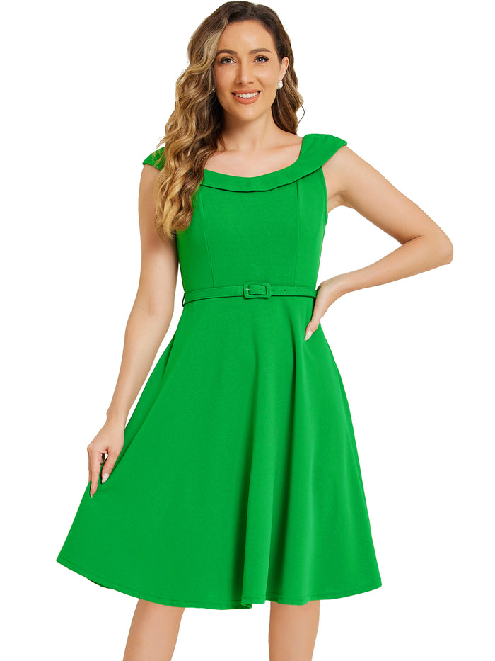 Allegra K Vintage Dress 1950s Retrp Scoop Neck Formal Cocktail Swing Dress