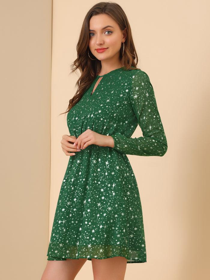 Allegra K Vintage Flared Gilding Metallic Shiny Star A-Line Dress