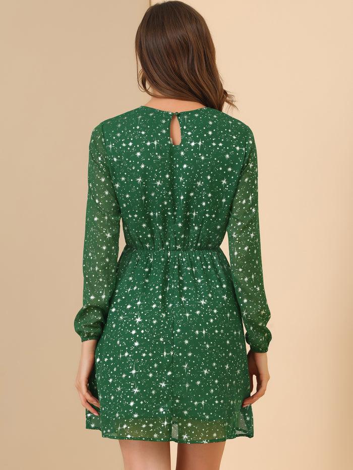 Allegra K Vintage Flared Gilding Metallic Shiny Star A-Line Dress