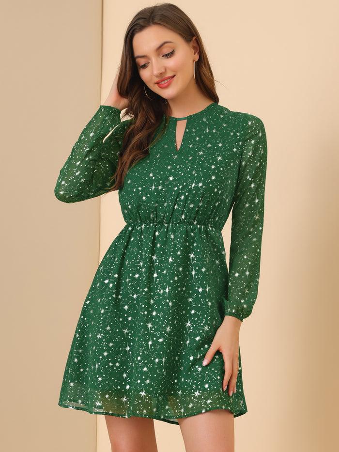 allegra k Vintage Flared Gilding Metallic Shiny Star A-Line Dress