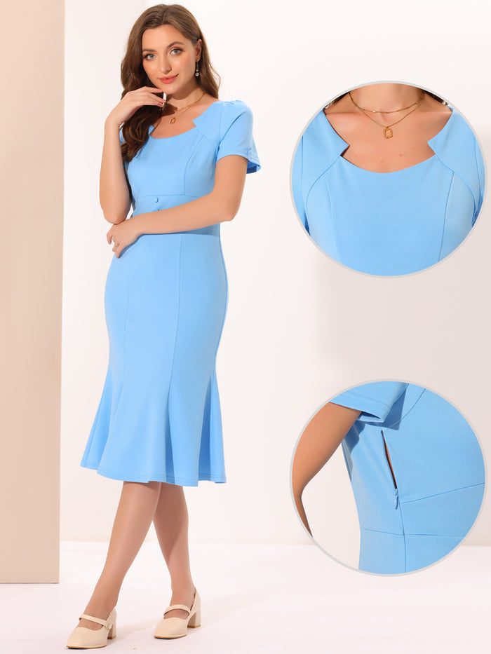 Allegra K Vintage Work Cocktail Mermaid Sheath Fishtail Bodycon Midi Dress