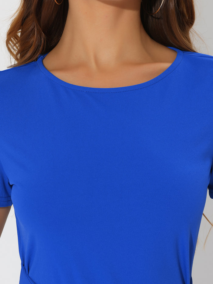 Allegra K Women's Tie Waist Short Sleeve Casual Work Office Sheath Dress