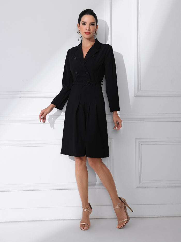 Allegra K Work Elegant Notched Collar Belted Pleated Button Blazer Dress