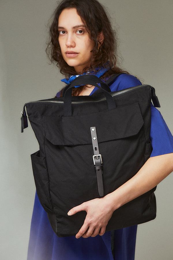 Ally Capellino Fin Waxed Cotton Backpack In Black