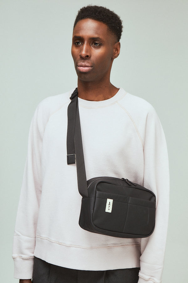 Ally Capellino Hinge Abaca Crossbody Bag In Black