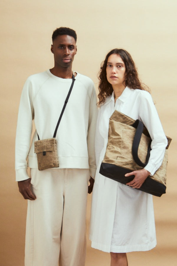 Ally Capellino Fam Papery Waxed Cotton Crossbody Bag In Mineral