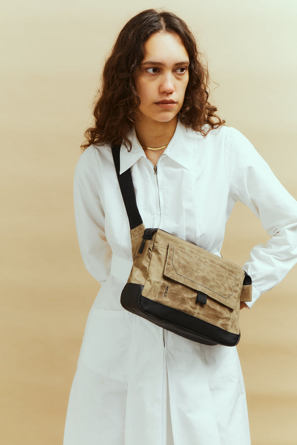 Ally Capellino Fish Papery Waxed Cotton Crossbody Bag In Mineral