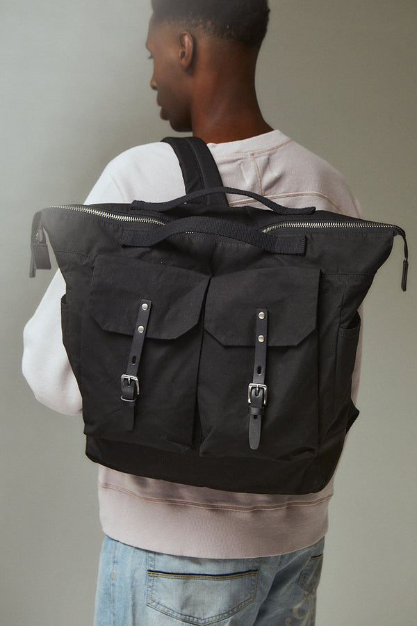 Ally Capellino Frank Large Waxed Cotton Rucksack In Black