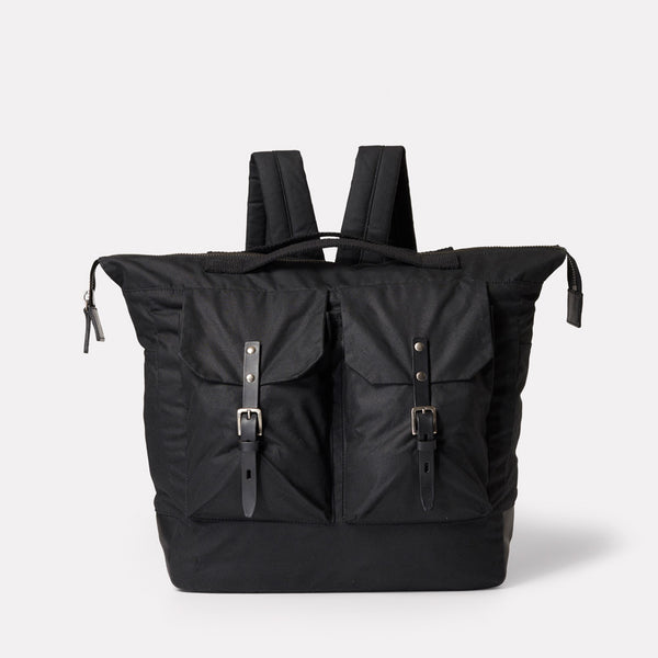 ally capellino Frank Large Waxed Cotton Rucksack in Black