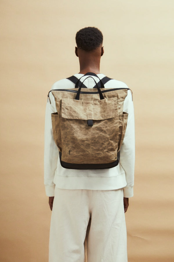 Ally Capellino Frik Papery Waxed Cotton Backpack In Mineral