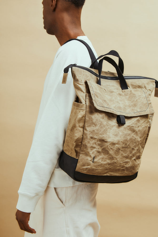 Ally Capellino Frik Papery Waxed Cotton Backpack In Mineral