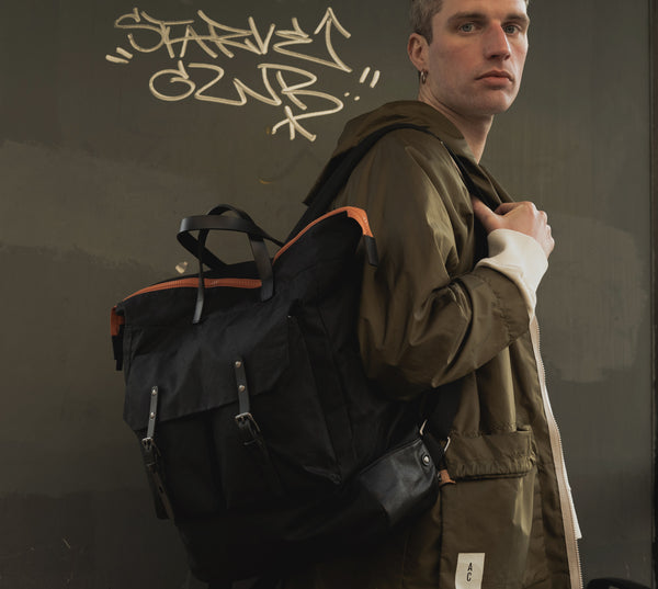 Ally Capellino Fritz Waxed Cotton Rucksack In Black