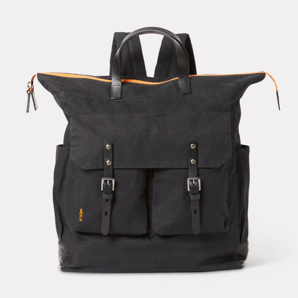 ally capellino Fritz Waxed Cotton Rucksack in Black