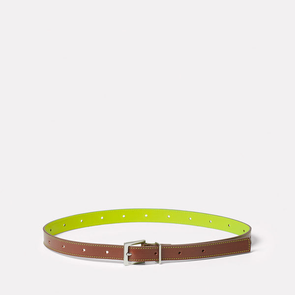 ally capellino Pierce Leather Belt in Carob and Frog
