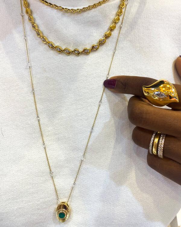 Almasika Bezel Emerald Necklace