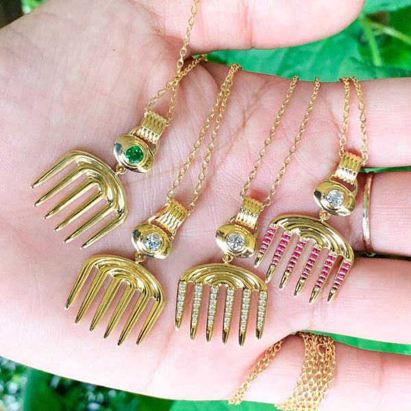 Almasika Vici Charm Pavé Emerald Necklace