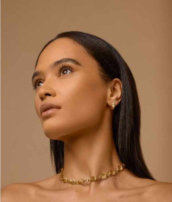 Almasika Berceau Petite Pavé Diamond Motif Hoop Earrings