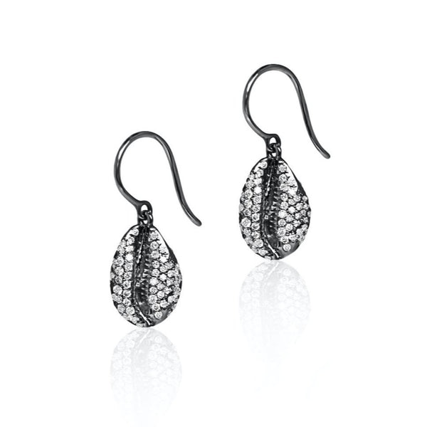 almasika Le Cauri Endiamanté Full Pavé Black and White Gold Diamond Drop Earrings