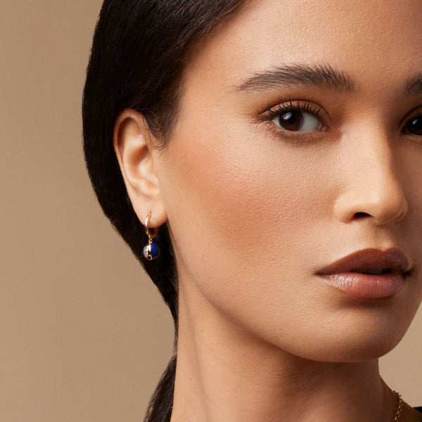 Almasika Terra Nova Black Enamel And Diamond Huggie Earrings