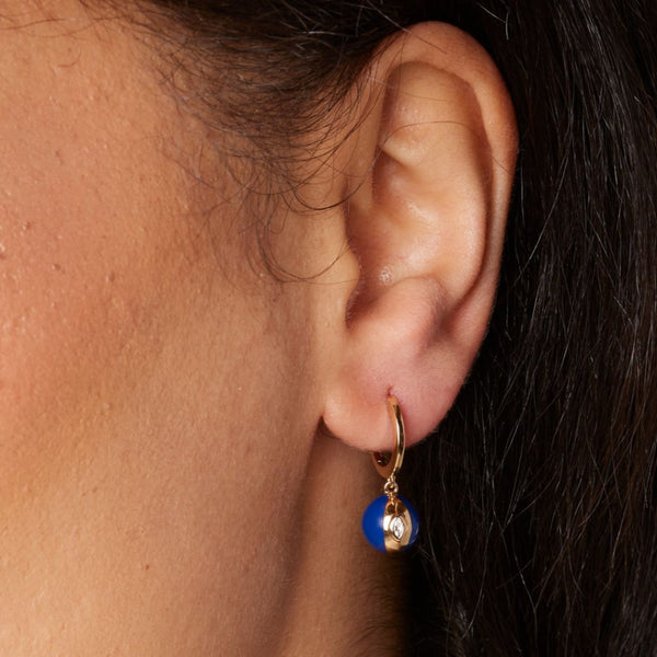 Almasika Terra Nova Blue Enamel And Diamond Huggie Earrings