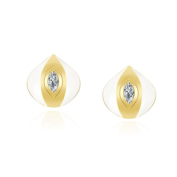almasika Terra Nova White Enamel and Diamond Earrings
