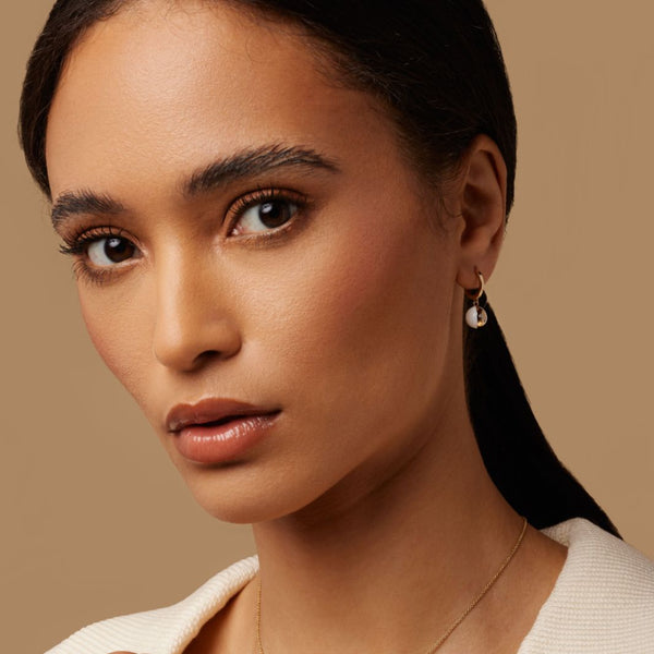 Almasika Terra Nova White Enamel And Diamond Huggie Earrings