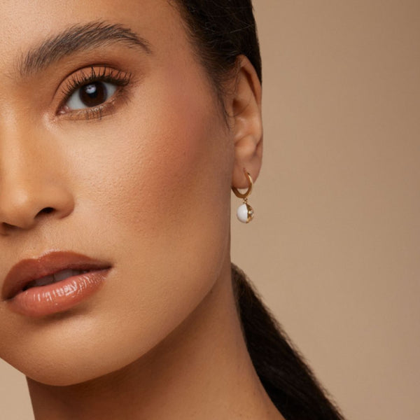 Almasika Terra Nova White Enamel And Diamond Huggie Earrings