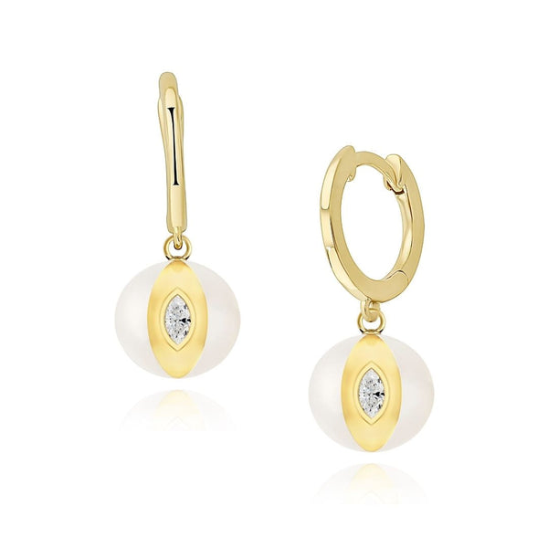 almasika Terra Nova White Enamel and Diamond Huggie Earrings