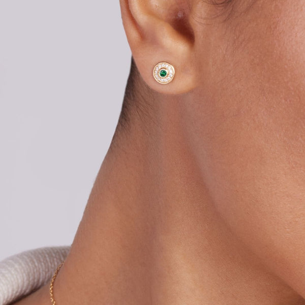 Almasika Universum Pavé Diamond And Emerald Stud Earrings