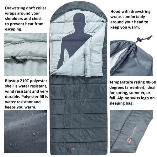 Alpine Swiss Alpine Swiss 0°C (32°F) Sleeping Bag Lightweight Waterproof With Compression Sack Adults All Seasons Camping Hiking Backpacking Travel Outdoor Indoor