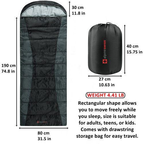 Alpine Swiss Alpine Swiss 0°C (32°F) Sleeping Bag Lightweight Waterproof With Compression Sack Adults All Seasons Camping Hiking Backpacking Travel Outdoor Indoor