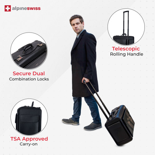 Alpine Swiss Alpine Swiss 17" Laptop Rolling Briefcase Wheels Attache Lawyers Case