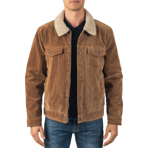 alpine swiss Alpine Swiss Aaron Mens Trucker Jacket Sherpa Collar Vegan Leather Warm Casual Coat