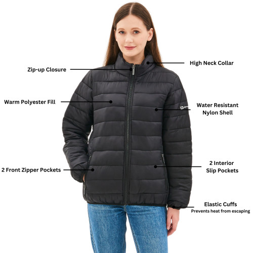 Alpine Swiss Alpine Swiss Amy Womens Puffer Jacket Insulated Water Resistant Lightweight Down Alternative Packable Coat Zippered Pockets