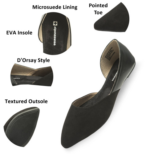 Alpine Swiss Alpine Swiss Anya Womens D’Orsay Pointed Toe Ballet Flats Dressy Slip On Comfortable Shoes