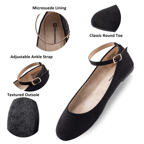 Alpine Swiss Alpine Swiss Calla Womens Ballet Flats Round Toe Ankle Strap Flat Shoes For Women Dressy Casual Ballerina Flats