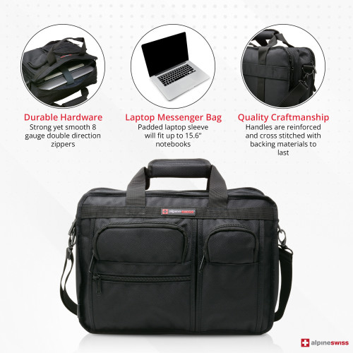 Alpine Swiss Alpine Swiss Conrad Messenger Bag 15.6 Inch Laptop Briefcase With Tablet Sleeve